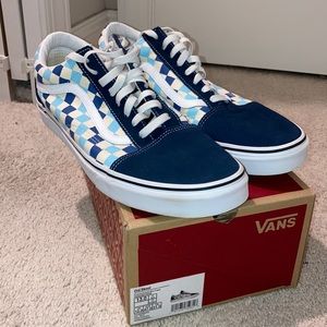 Slightly used vans old skool checkboard blue topaz